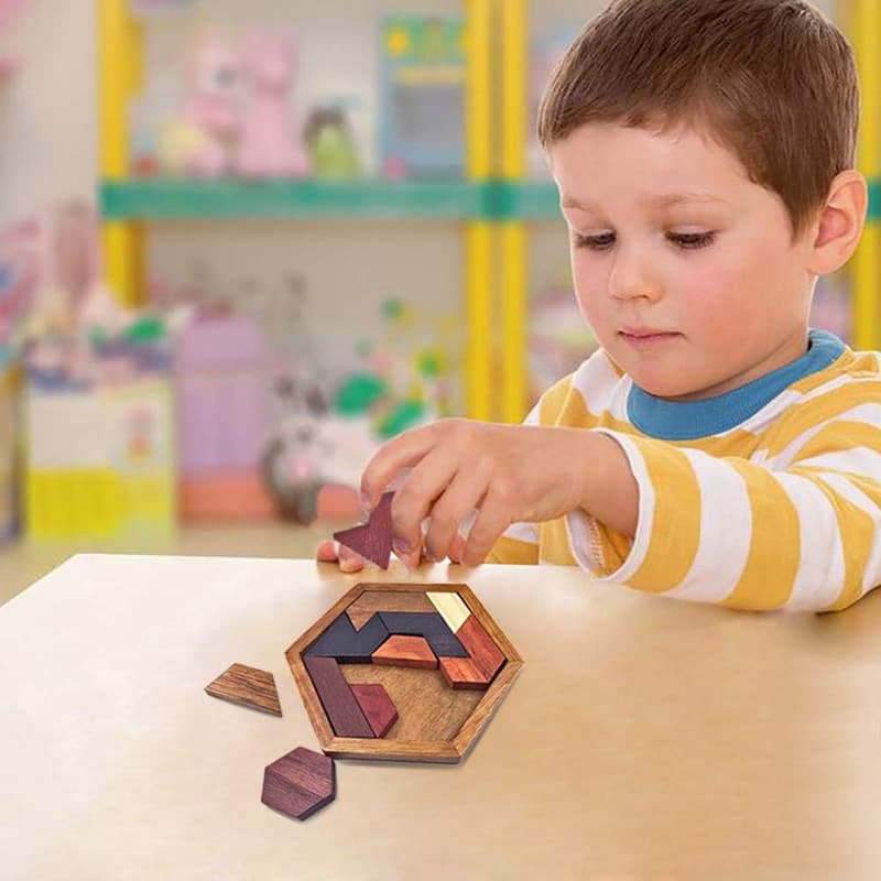 Hexagon Tangram Wooden Puzzle for Family Game Night