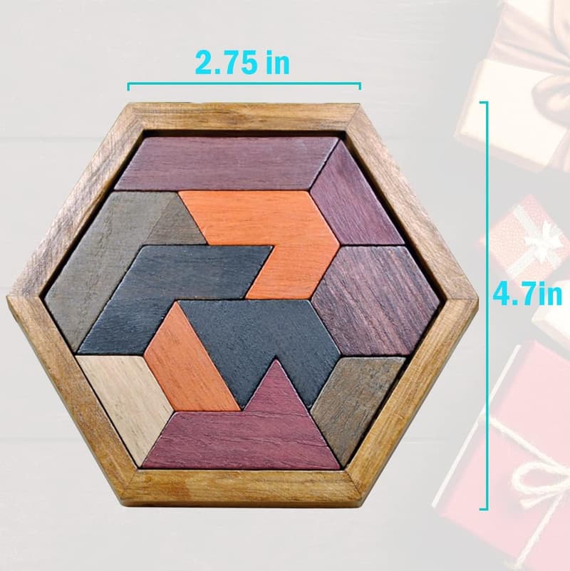 Hexagon Tangram Wooden Puzzle for Family Game Night