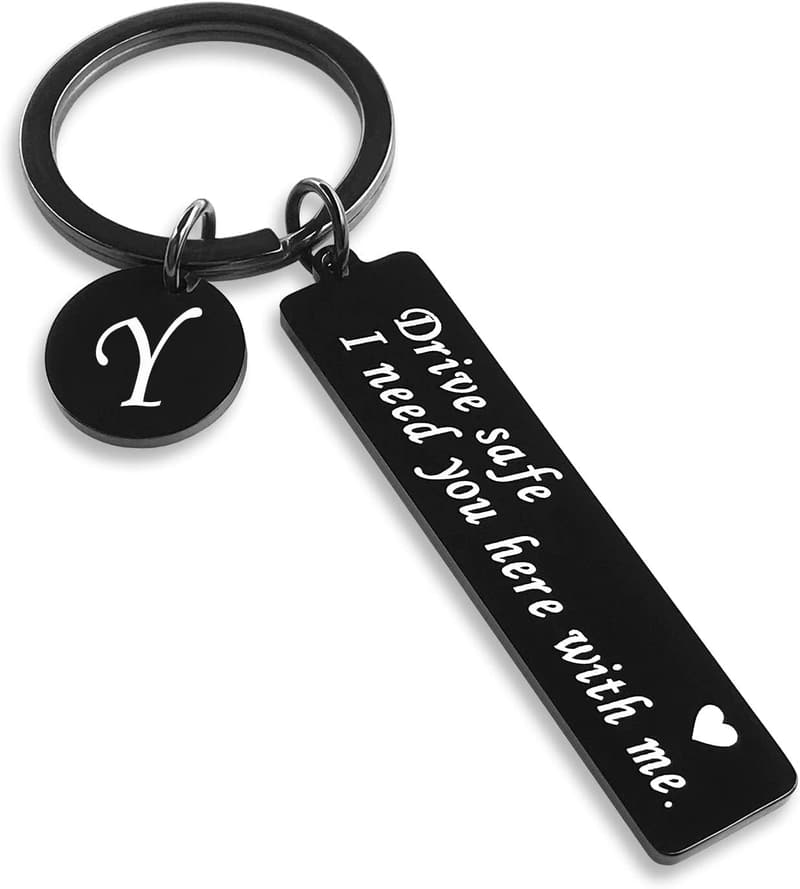 Valentine's Day Drive Safe Keychain for Him, Initial Letter