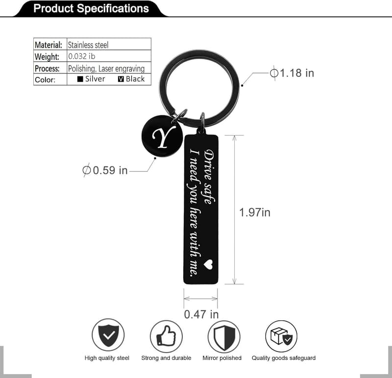 Valentine's Day Drive Safe Keychain for Him, Initial Letter