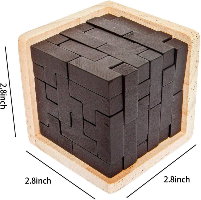 Wooden Brain Teaser Puzzle Cube for Kids & Adults - Educational Stress Relief Toy