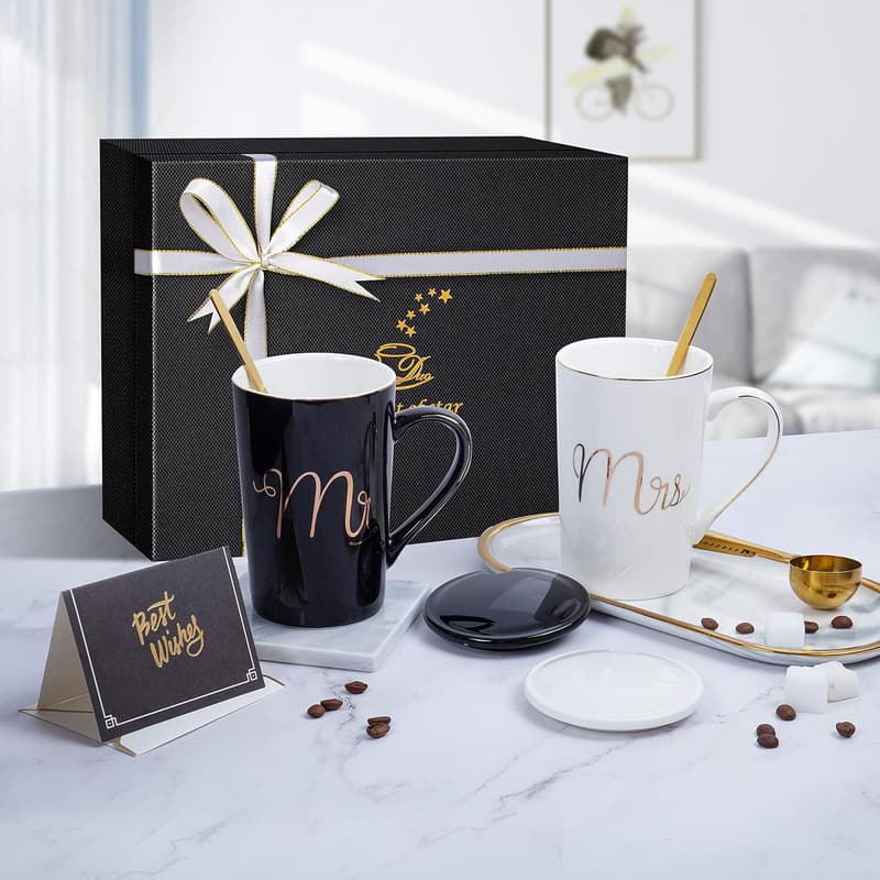 Mr & Mrs Coffee Mug Set - Unique Wedding Gifts for Couples