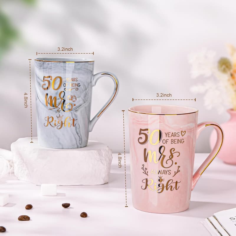 50th Wedding Anniversary Couple Mugs with Gift Box and Card
