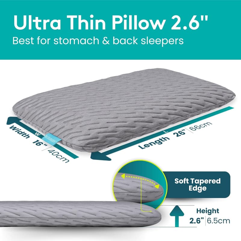 Ultra Thin Memory Foam Pillow for Stomach Sleepers - 2.6