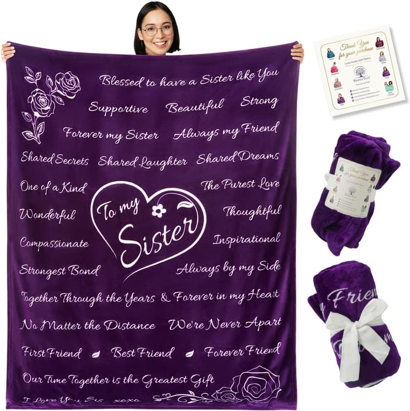 Sister's Mother's Day Cozy Purple Throw Blanket