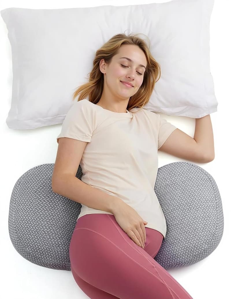 Portable W-Shaped Pregnancy Pillow for Side Sleepers – Adjustable Maternity Support, Deep Grey