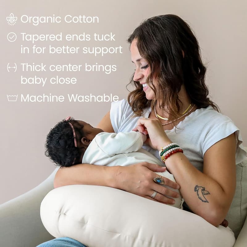 Organic Cotton Nursing Pillow for Bottle & Breastfeeding - Natural