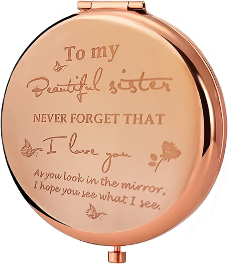 Sister Friendship Frosted Compact Mirror - Graduation & Birthday Gift