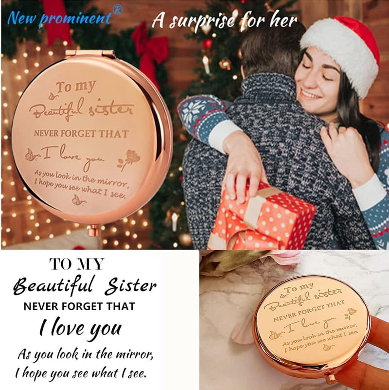 Sister Friendship Frosted Compact Mirror - Graduation & Birthday Gift
