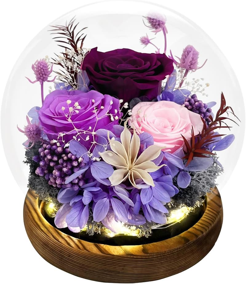 Birthday Preserved Flowers in Glass Dome for Her