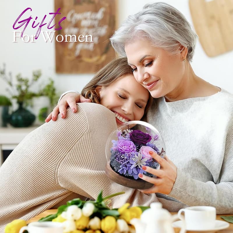 Birthday Preserved Flowers in Glass Dome for Her