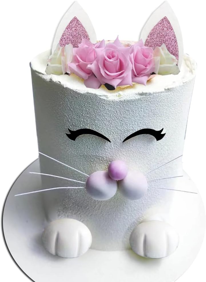 Kitty Cat Baby Shower Cake Topper with Floral Accents