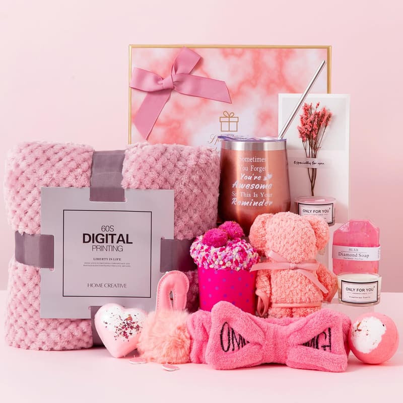 Pink Self-Care Gift Basket for Women's Birthdays