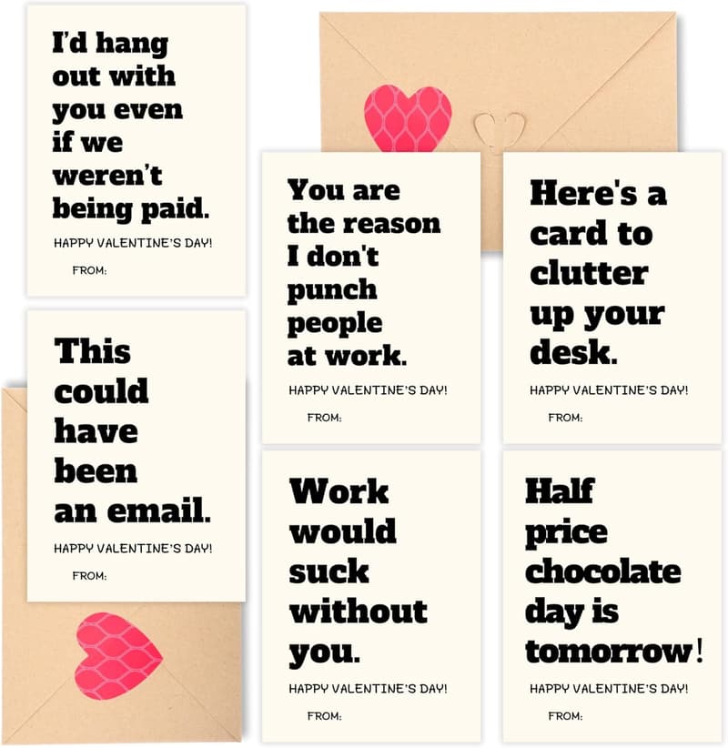 Funny Valentine's Day Cards for Adults - 48-Pack Bulk Set