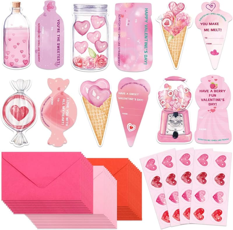 Valentine's Day Scented Cards for Kids, 30-Piece Set