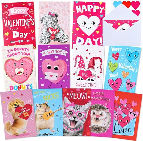 Valentine's Day Funny Cards Set for Kids & Friends - 24 Assorted