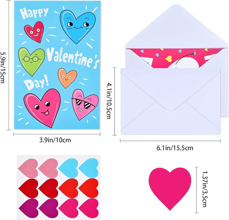 Valentine's Day Funny Cards Set for Kids & Friends - 24 Assorted