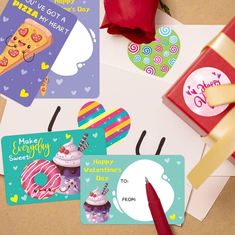 Food Theme Valentine Exchange Cards for Kids - 28 Pack