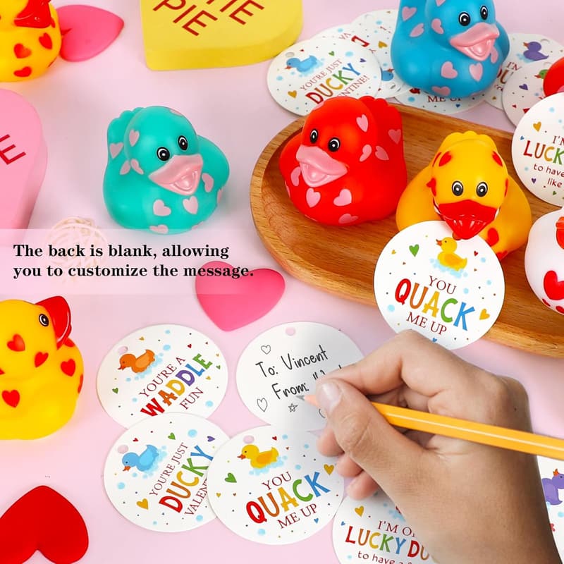 Valentine's Day Cards with Rubber Ducks - 24 Multi-Colored Sets for Kids