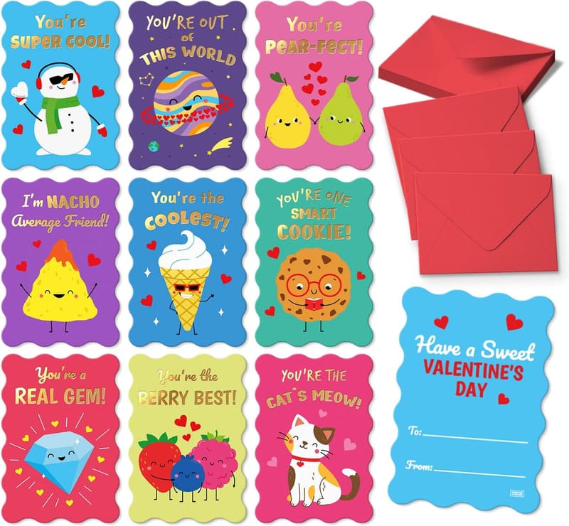 Funny Valentine's Cards for Kids - 36 Double-Sided Classroom Cards