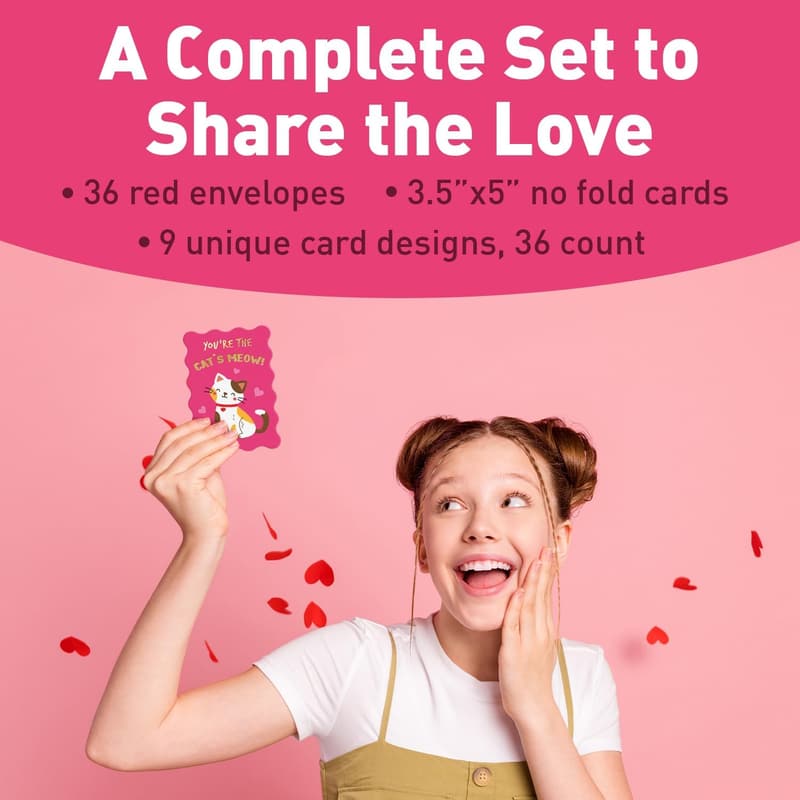Funny Valentine's Cards for Kids - 36 Double-Sided Classroom Cards