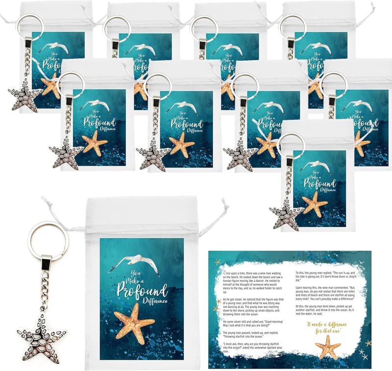 Employee Appreciation Gift Set - Teal Cards & Silver Starfish Keychains