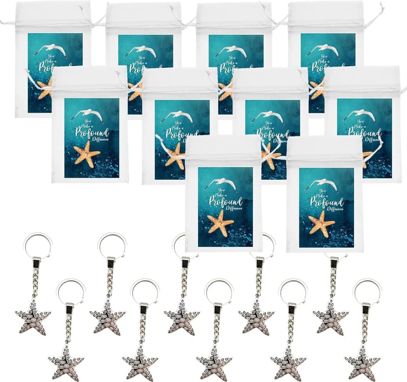 Employee Appreciation Gift Set - Teal Cards & Silver Starfish Keychains