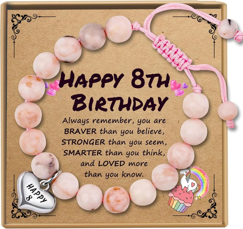 Birthday Beaded Bracelet for Girls, Adjustable Stone Pearl