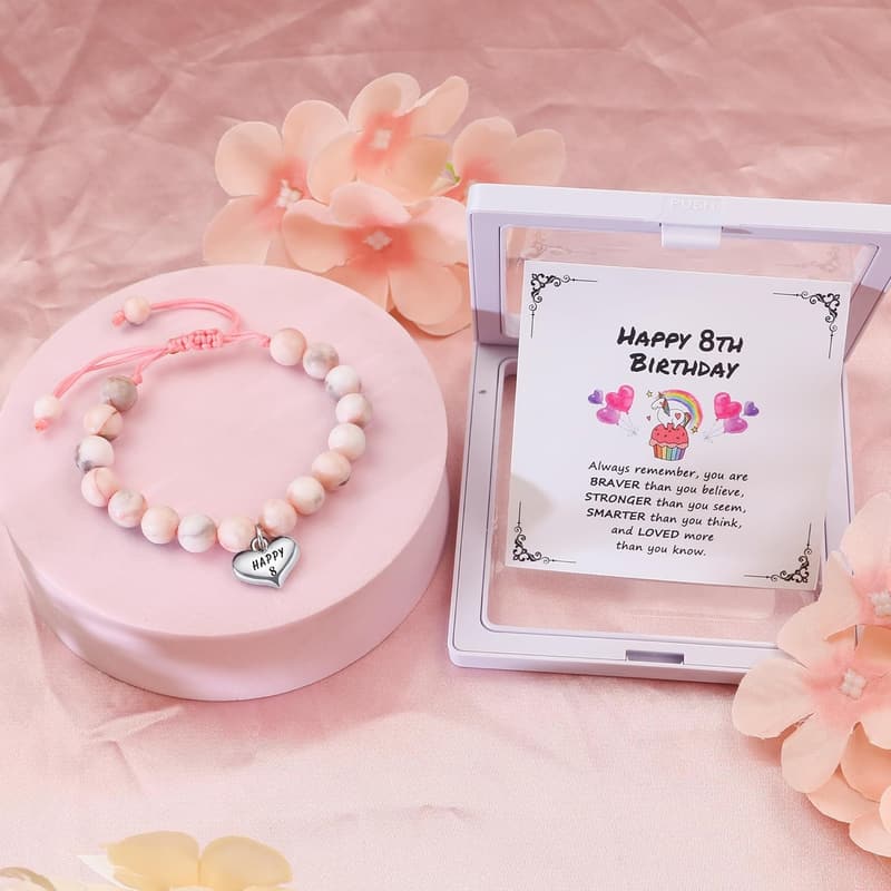 Birthday Beaded Bracelet for Girls, Adjustable Stone Pearl