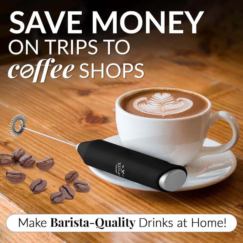 Powerful Battery-Operated Milk Frother - Stainless Steel Black