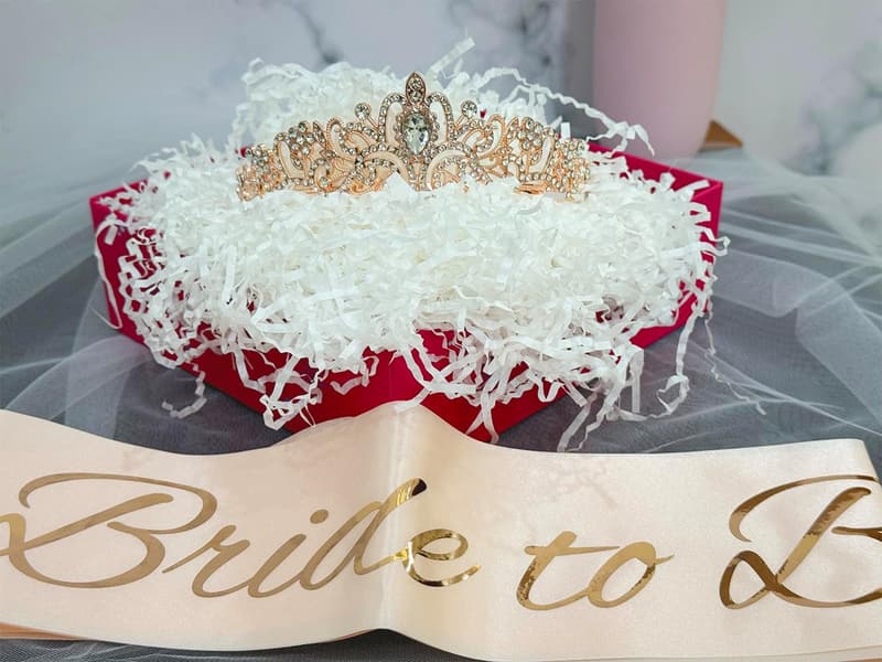 Bachelorette Party Rose Gold Crown, Sash & Veil Set