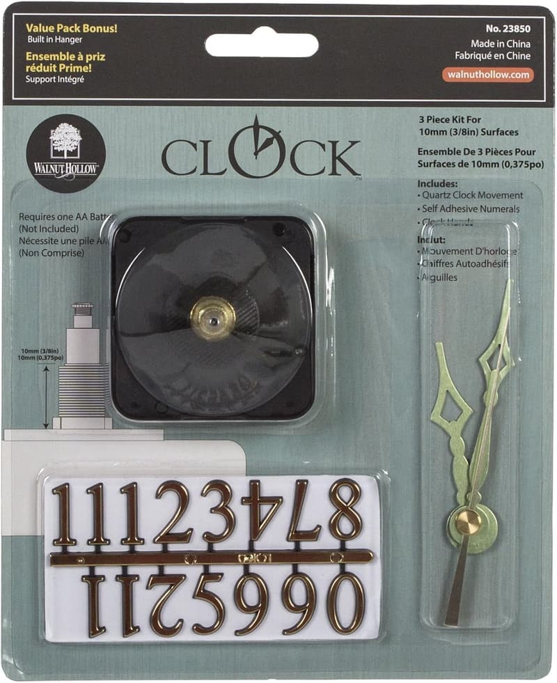 DIY Clock Kit for 3/8-Inch Surfaces, 3-Piece Set
