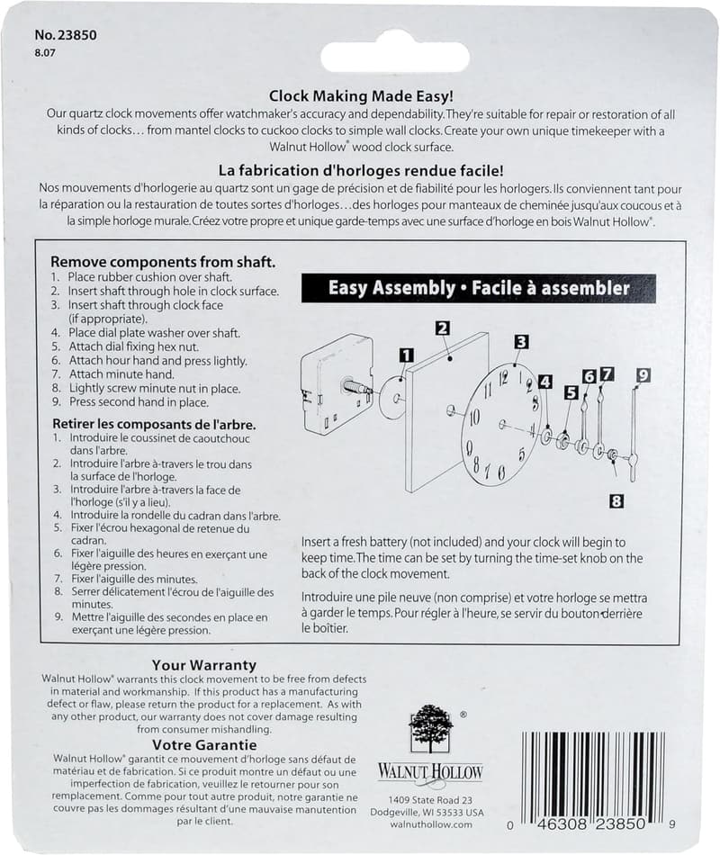 DIY Clock Kit for 3/8-Inch Surfaces, 3-Piece Set