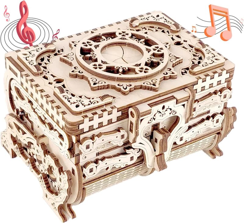 Valentine's Day 3D Wooden Music Box Puzzle - Antique Jewelry Storage