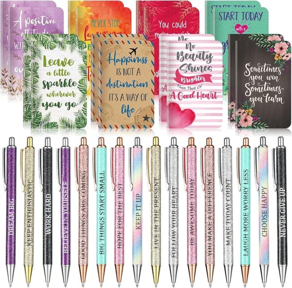 Motivational Quote Pens & Notepads Gift Set for Adults