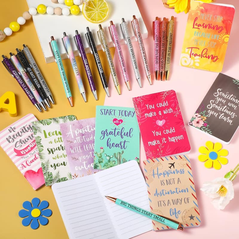 Motivational Quote Pens & Notepads Gift Set for Adults