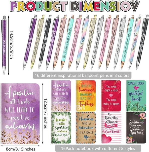 Motivational Quote Pens & Notepads Gift Set for Adults