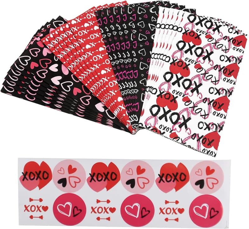 Valentine's Day Goodie Bags - 24 Pack with Stickers for Kids