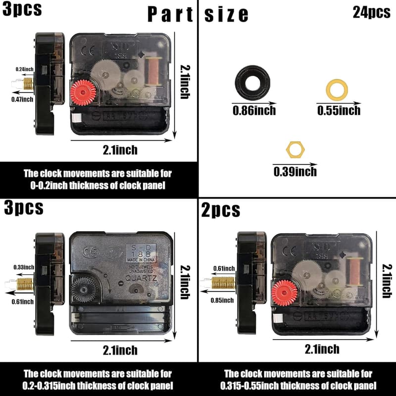 DIY Replacement Quartz Clock Movement Kit with 12 Hand Pairs
