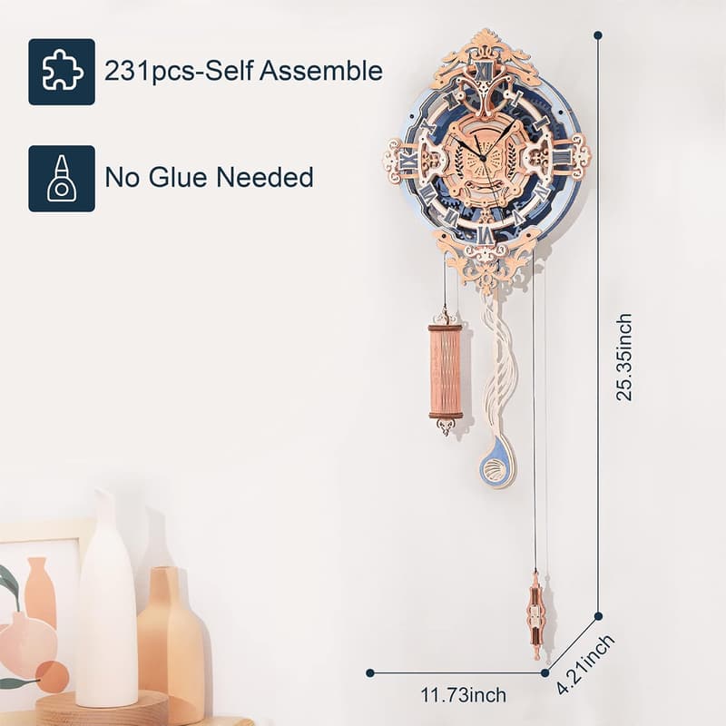 Vintage Wooden Pendulum Clock 3D Puzzle Kit for Adults