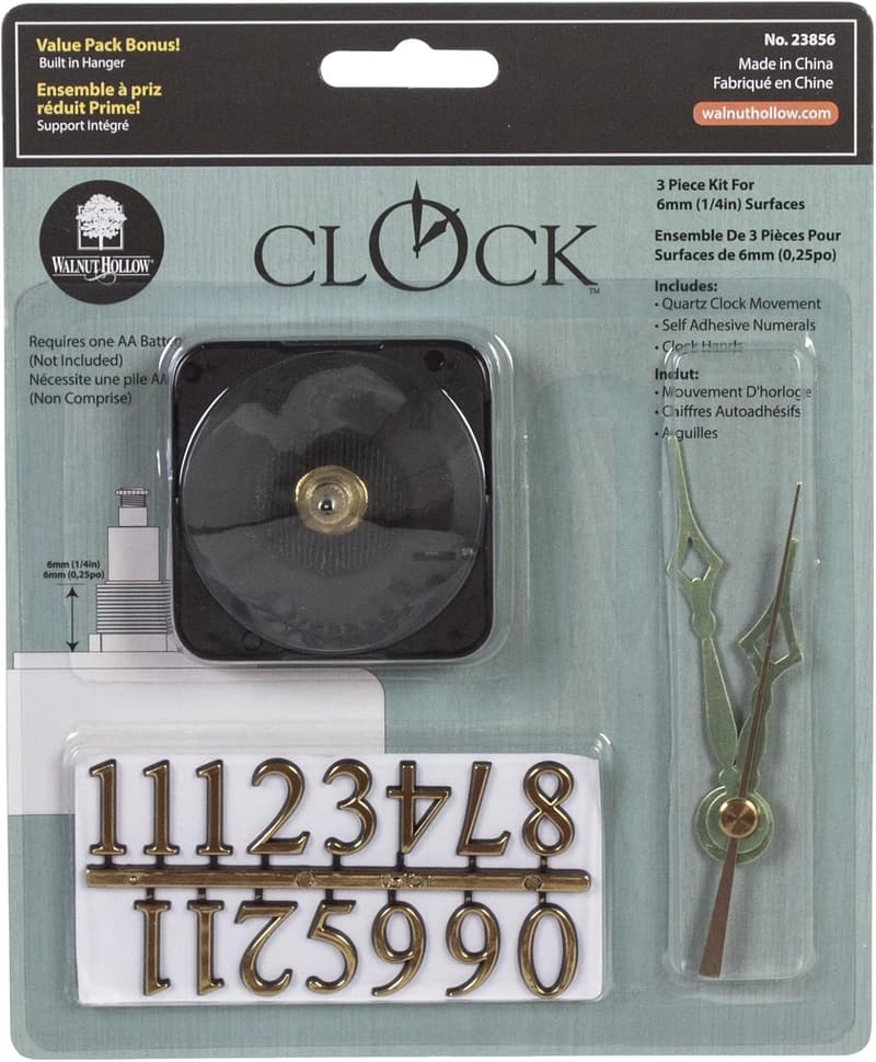 Gold 3-Piece Clock Kit for 1/4-Inch Surfaces