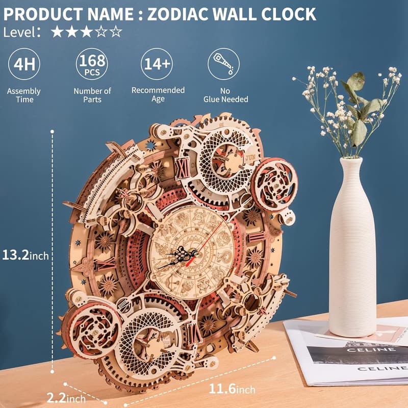 Steampunk Clock 3D Wooden Puzzle Kit for Adults, DIY Decor