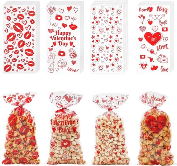 Valentine's Day Treat Bags - 180pcs Cellophane Goodie Bags