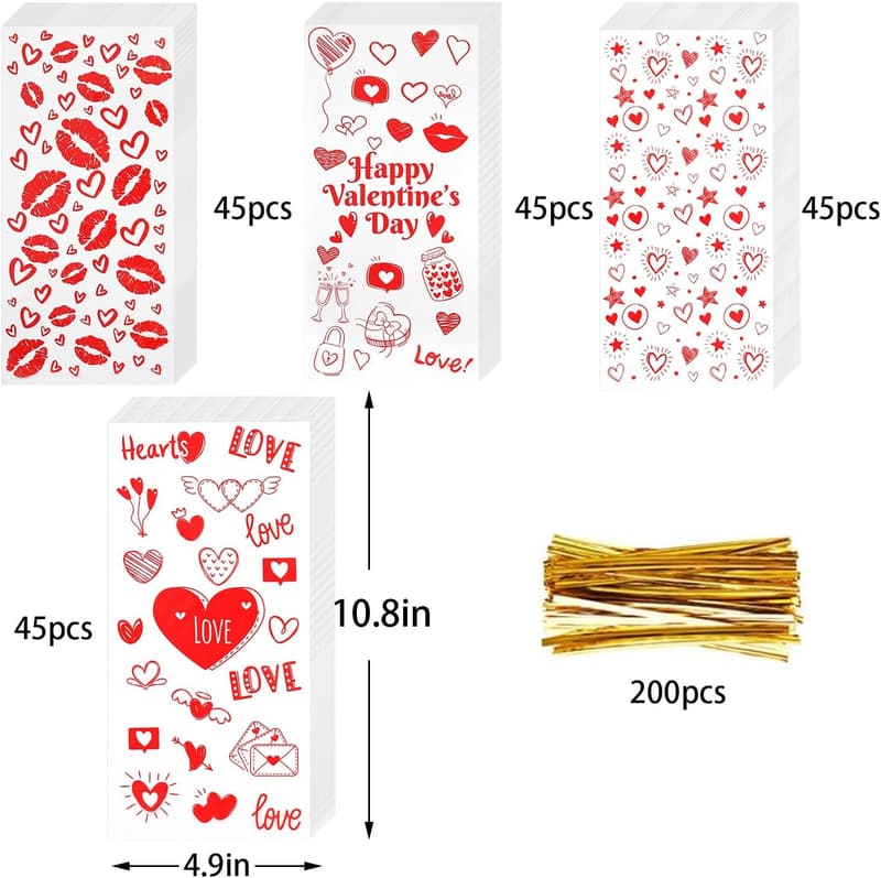 Valentine's Day Treat Bags - 180pcs Cellophane Goodie Bags