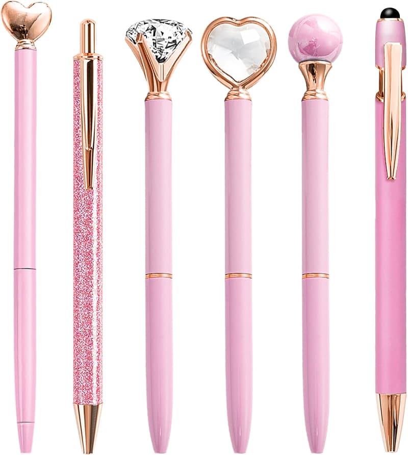 Cute Pink Ballpoint Pens Set - 6 Pcs for Women & Girls