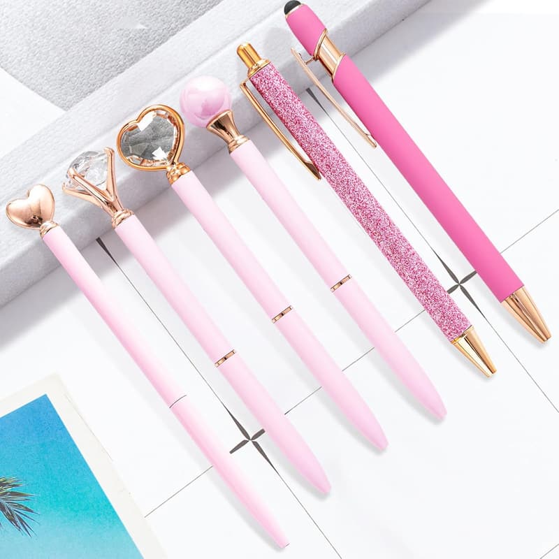 Cute Pink Ballpoint Pens Set - 6 Pcs for Women & Girls