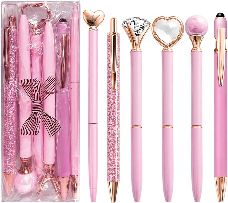 Cute Pink Ballpoint Pens Set - 6 Pcs for Women & Girls
