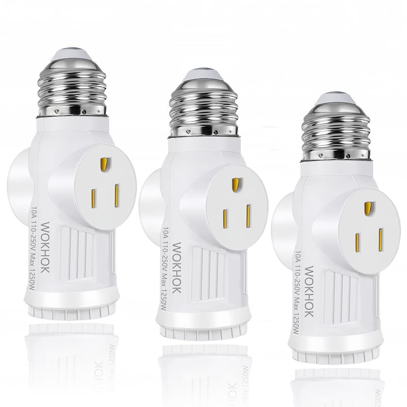 E26 Light Socket to 2/3-Prong Outlet Adapter - 3 Pack