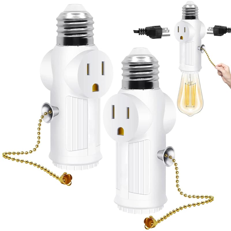 E26/E27 Light Bulb Outlet Socket Adapter with Switch, 2 Pack