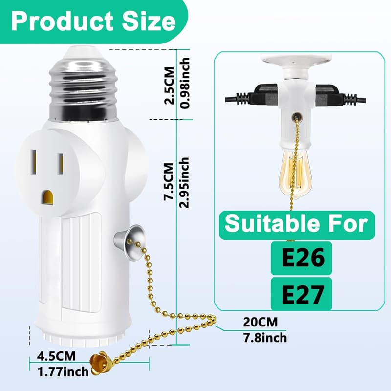E26/E27 Light Bulb Outlet Socket Adapter with Switch, 2 Pack